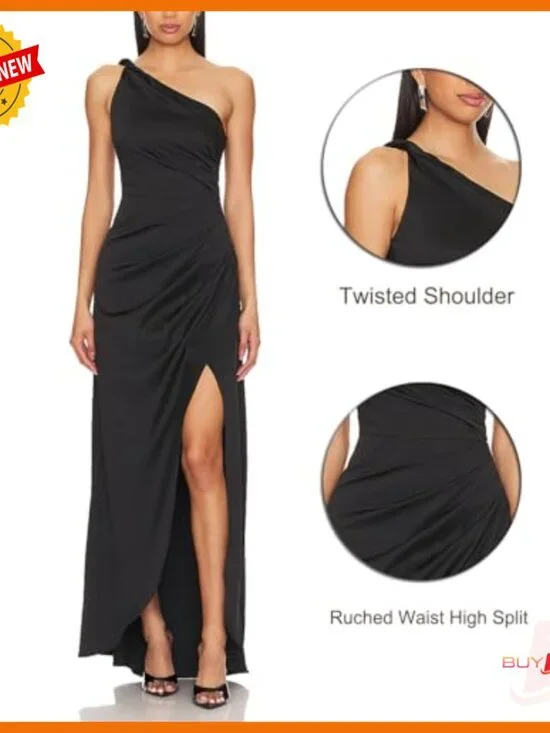 One Shoulder Ruched Maxi Dress Formal Cocktail Party Wedding Guest - Picture 3 of 6